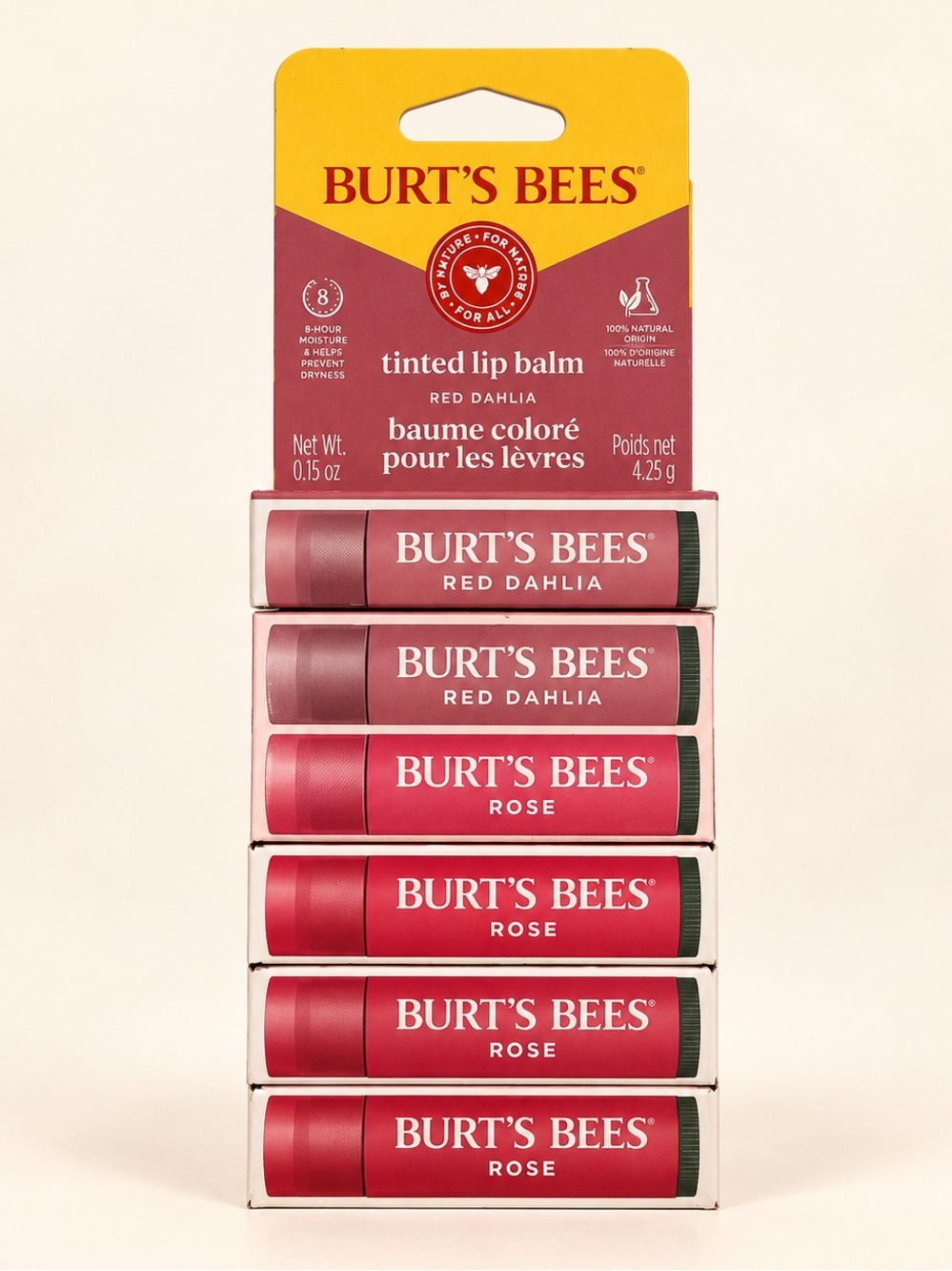 NEW • Burt’s Bees Tinted Lip Balm Set • Rose + Red Dahlia • 6 Pc